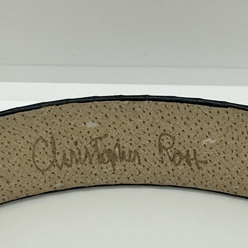 Christopher Ross Vintage Signed 24K Gold Plated Zebra Navy Blue Snakeskin Belt